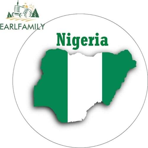 EARLFAMILY 13cm x 13cm Nigeria Map Flag Vinyl Decal Round Souvenir Fridge Magnet Car Sticker Waterproof Graphic