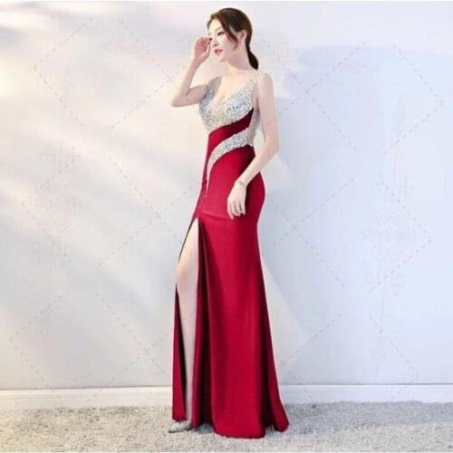 Elegant Appliques Evening Dresses Sexy V-neck Plus Size Formal Gowns Long Maxi Dress Sleeveless Backless Robe De Soiree Y693