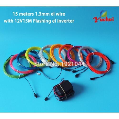 DC12V 15Metres Flashing 10 colors Choice EL Wire Glowing Flexible LED Thread Neon Light Cable Tube for House Party Decoration