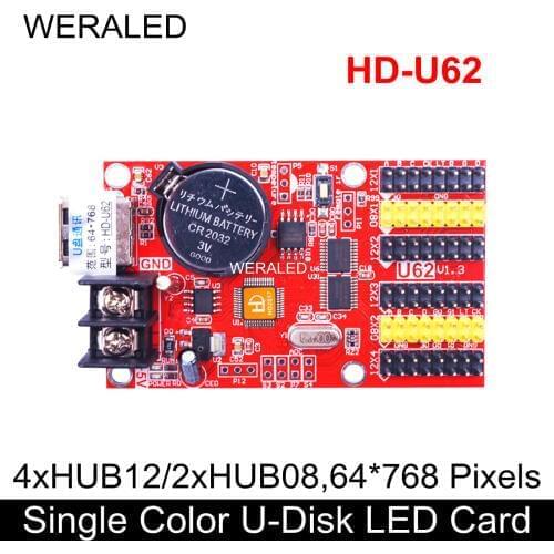 Huidu HD-U62 U-Disk Communication Port Single Color / Dual Color LED Message Sign Controller Support P4.75 P7.62 P10 LED Module