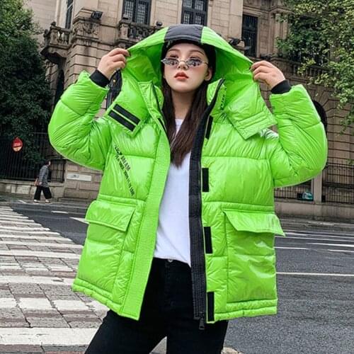 Short Winter Jackets Women Glossy Cotton Coats Personality Hooded Down Cotton Jacket Coat Woman Casual Loose Cotton Coat Outwear