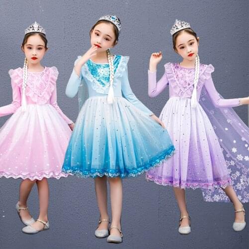 Girls Halloween Costume Cosplay Elsa Dress Snow Queen Blue Dress Christmas Kids Baby Ball Gown Costume