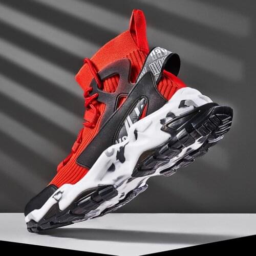 Large Size High Top Summer Sports Sock Boot Mens Mesh Sneakers Socks for Men Running Shoes Man Sport Shoes Red Knit GME-1547