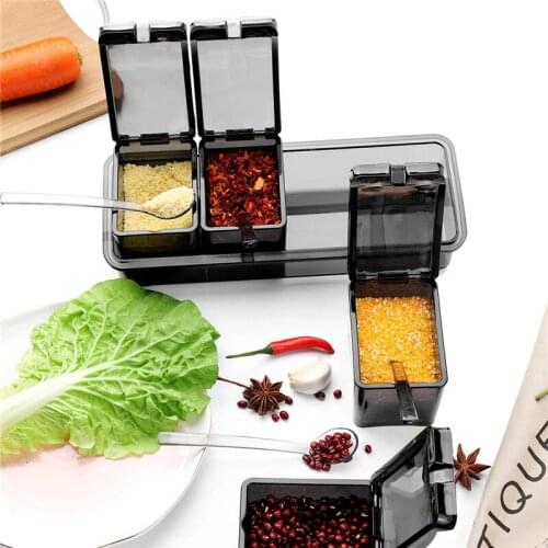 Multifunction Spoon 4-compartment Spice Box Storage Container Salt Pepper Spray Sugar Seasoning Tank Kitchen Accessories