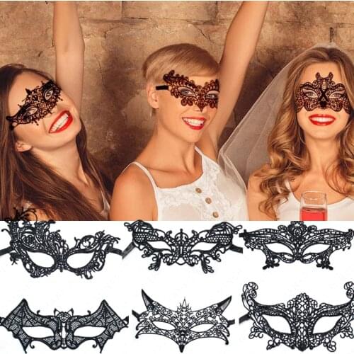 Fashion Mask Sexy Black Lace Hollow Mask Goggles Nightclub Queen Female Sex Lingerie Cutout Eye Masks for Dance Party Mysterious