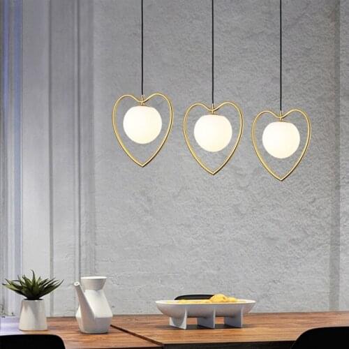 Nordic Glass Ball Metal Micky Heart Shaped Gold Pendant Lights for Dining Room Bedroom Bedside Industrial Loft Decor Led Lamp