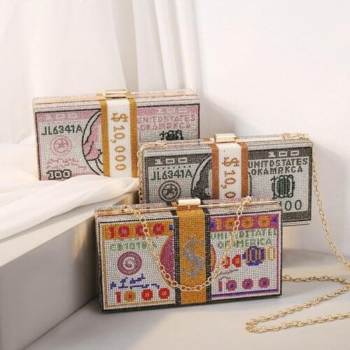 New Crystal Money USD Bags Dollar Design Luxury Diamond Evening Bags Party Purse Clutch Bags Wedding Dinner Purses and Handbags