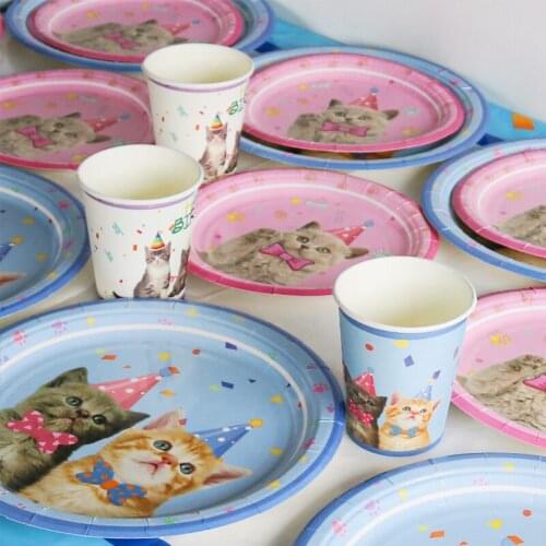 Pet Cat Theme Disposable Tableware Kids Party DecoTablecloth Cups Napkin Plates Birthday Party Decorations Children Party Decor