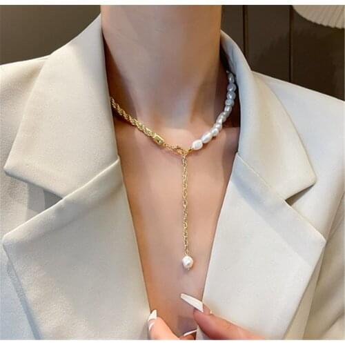 316L Stainless Steel Freshwater Pearl Necklace Korean Personality Design Stitching Necklace