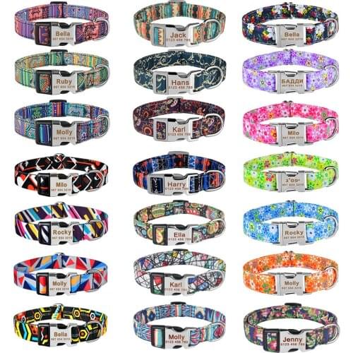 Custom Free Engraved Name Tag Personalized Dog Collar Adjustable Nylon Plaid Unisex Dog Collar Small Large Product Dog Collar