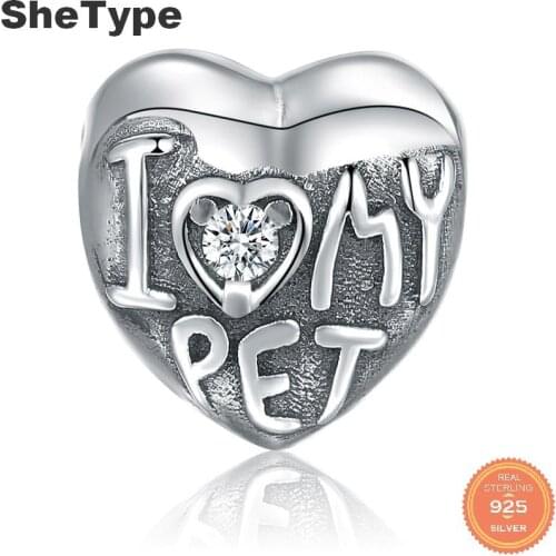 I Love My Pet 2.0g Charm Silver 925 Sterling Silver Gift For Boys Charms Jewelry DIY 2020