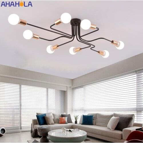 E27 Black Modern Ceiling Lamp for Living Room 4 6 8 Iron Spider Lamp Light Fixture Industrial Vintage Ceiling Lights Lustres