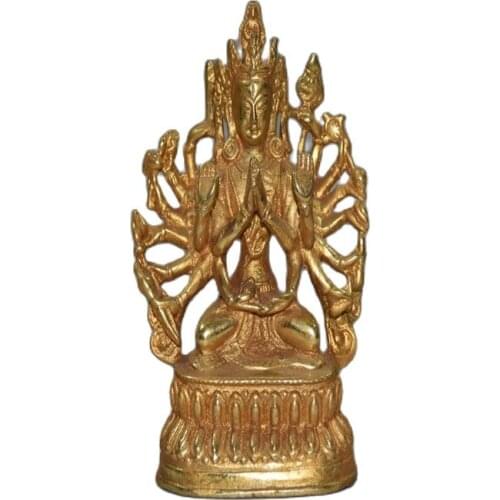 Early collection of pure copper gold-plated double lotus base thousand hand Buddha ornaments
