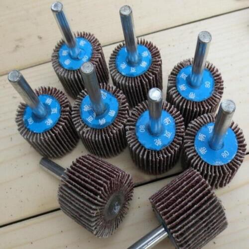 Free shipping 10pcs 80# grit 15/20/25/30/35mm mini flap discs wheels with handle for angel grinder steel metal polishing sanding