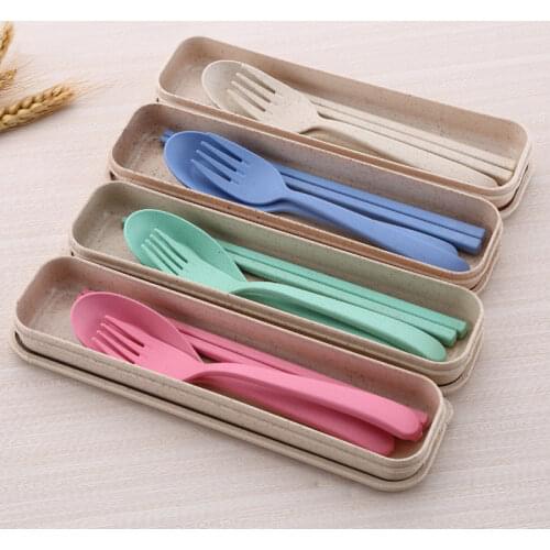 Clearance Sale Wheat Straw Dinnerware Sets Eco-Friendly Japan Style Dinnerware Children School Picnic Cutlery Tableware Sets