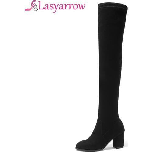 Lasyarrow Suede Slim Boots Sexy Over the Knee High Women Fashion Autumn Winter Thick Bottom Thigh High Boots Shoes Woman F111