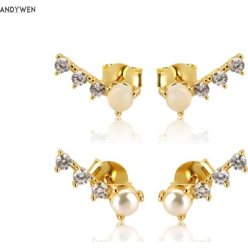 ANDYWEN 925 Sterling Silver Round Milk Pearl Line Stud Earring Women Queen Crystal Zircon CZ Fine Jewelry For 2020 Fashion Jewel