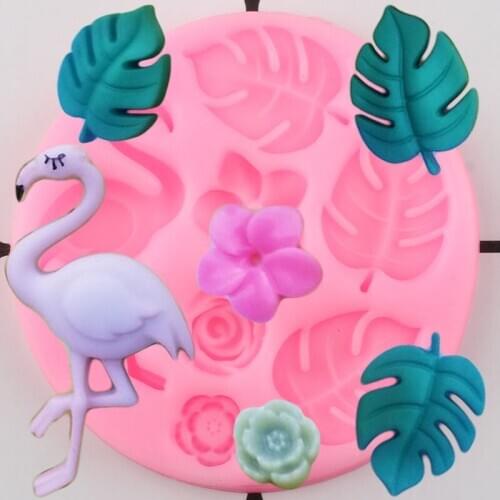 Flamingo Turtle Leaf Flowers Silicone Molds Cupcake Topper Fondant Mold Baby Party Cake Decorating Tools Clay Chocolate Moulds