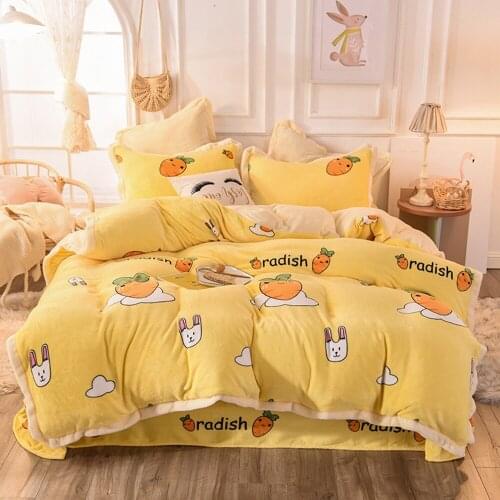 Winter Warm Flannel 3/4pcs Bedding Set Milk Velvet Quilt Duvet Cover Cartoon Thickened Snow Fleece Bed Sheet Pillowcase Sets