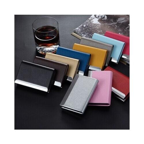 Embossed PU Leather Stainless Steel Stainless Steel Men Card Holde Women Metal Bank Name Business Card Case Card Box lin4393
