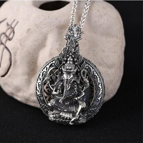 Solid 925 Sterling Silver Pendant Ganesha Elephant A5210