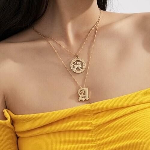 Vintage Creative Constellation Leo Letters Pendant Necklace for Women Chic Double Layer Christmas Party Jewelry Necklaces Gift