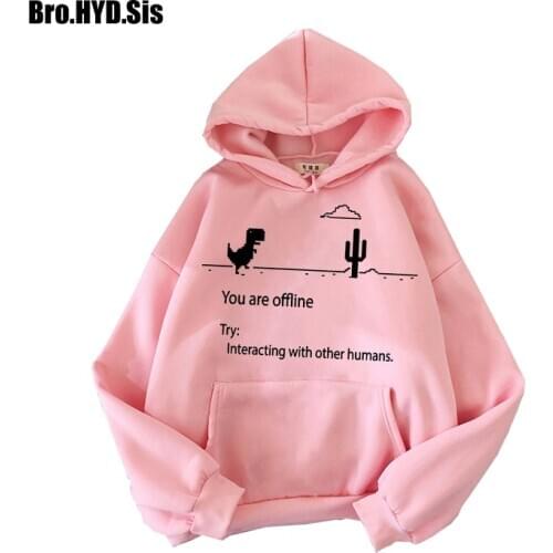 You Are Offline Letter Printed Hoodies Womens Sweatshirts Loose Fit Long Sleeve Fleece Tops Lady Hooded Pullovers Multi-color