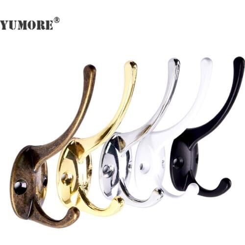 YUMORE 5PCS Double Robe Hooks Wall Hangers For Clothes Towel Bag Key Door Hook Decorative Bathroom Bedroom Accessories