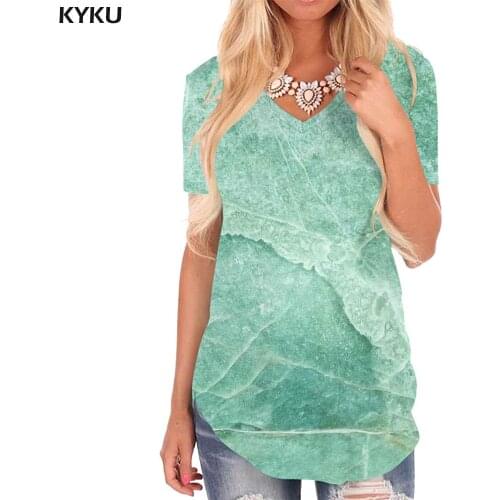 KYKU Mint T-shirt women Green T-shirts 3d Psychedelic Shirt Print Abstract V-neck Tshirt Womens Clothing Fashion Loose Style