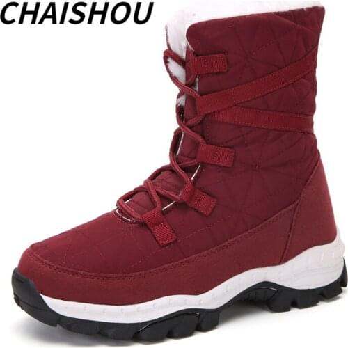ST-10 Winter High Quality Women Boots Cow Suede Mid-Calf Ladies Casual Lace-up Keep Warm Waterproof Snow Boots Chaussures Femme