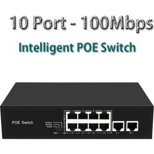 10Port 48V POE Switch for IP Camera VLAN 250 meter Extend IEEE802.3at/af Built-in power supply Data switch OME Full/half duplex