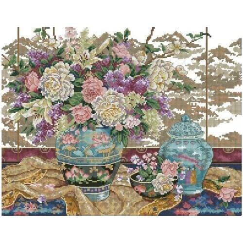 100% egypt COTTONLovely Counted Cross Stitch Kit Oriental Splendor Peony Peonies Bouquet Flower Vase Flowers dim 01499 1499