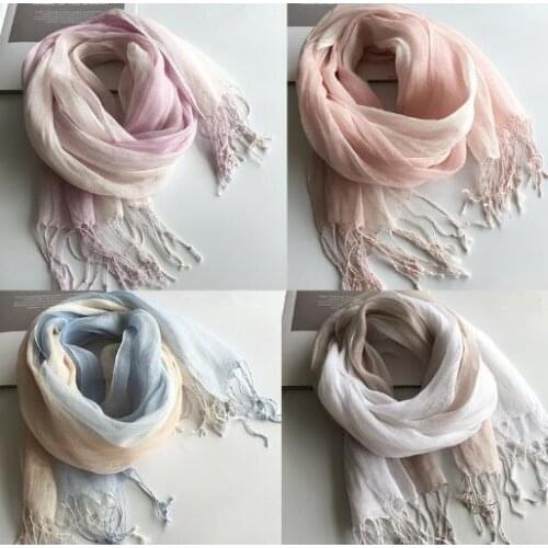 100% Linen Gradient Woman Spring Scarf Echarpe Muslim Hijab Foulard Shawls Tie Dye Scarves Women/Men Sjaal Scarfs for Ladies