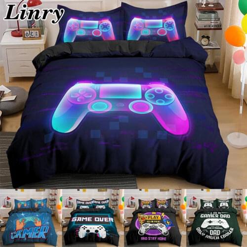 2/3Pcs Gamer Duvet Cover Set Kids Boys Girls Game Quilt Cover Comforter Cover Pillowcase Set Queen King Size Gamepad Bedding Set