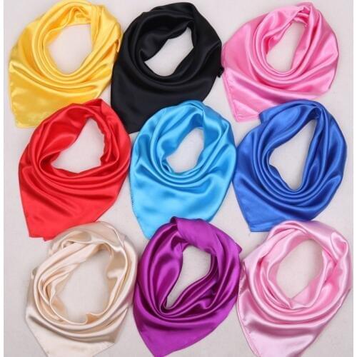 2020 Small Square Satin Solid Color Artificial Silk Neck Scarf for Ladies Women Scarves Handkerchief Headband Hair Tie Band