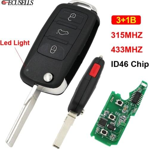 3+1/4 Button Folding Flip Remote Smart Car Key 315Mhz or 433Mhz ID46 Chip for Volkswagen for VW Touareg 2002 - 2010 Uncut Blade