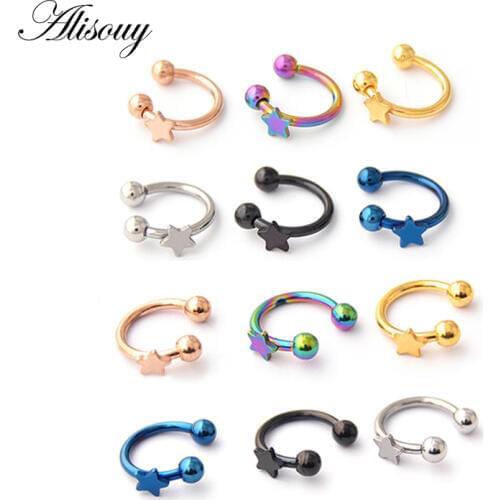 Alisouy 1PC Fake Septum Star Stainless steel Nose Ring Gold Silver Color Body Clip Hoop For Women Septum Piercing Clip Jewelry