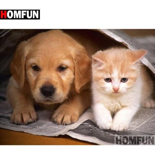 HOMFUN Full Square/Round Drill 5D DIY Diamond Painting "Dog cat" Embroidery Cross Stitch 5D Home Decor Gift A14071