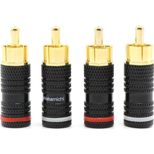10pcs Nakamichi gold plated rca audio plug,hifi interconnect jack , RCA Male Plug Jack Plug-in Locking Soldering Audio Connector