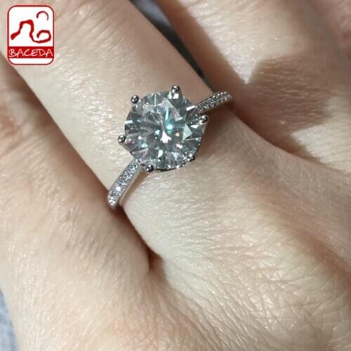 Baceda 925 sterling silver rings 2ct Classic style Moissanite ring Wedding Party Anniversary Ring For Women