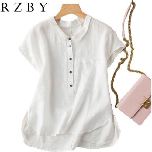 2021 New Summer Tops Fashion Korean Ladies Blouses Womens Loose All-matched Linen Streetwear Casual Short Sleeve Blusa RZBY315