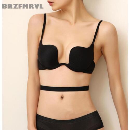 Sexy women plunge u bra intimates push up bra lady lingerie brassiere lovely women Deep U Low Cut Super PushUp Backless top Bra