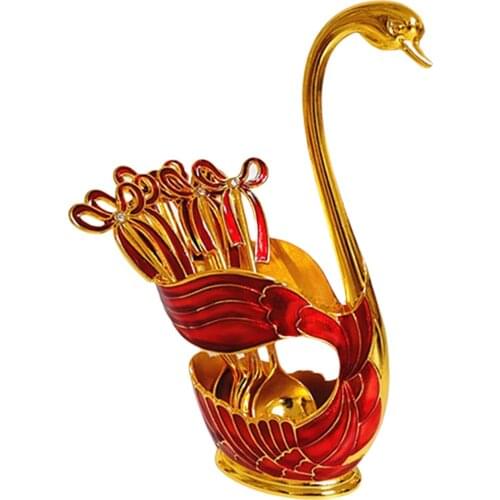 Western Coffee Spoon Set Swan Shape Base Holder with 6Pcs Bowknot Spoons Tableware European Fork /Spoon/Knife Kit Dinnerware Set