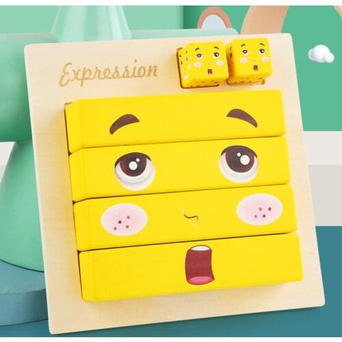 Children Montessori Wooden Expression Building Block Toys Early Learning Education Teaching Intelligence Match Toy Kids Gifts