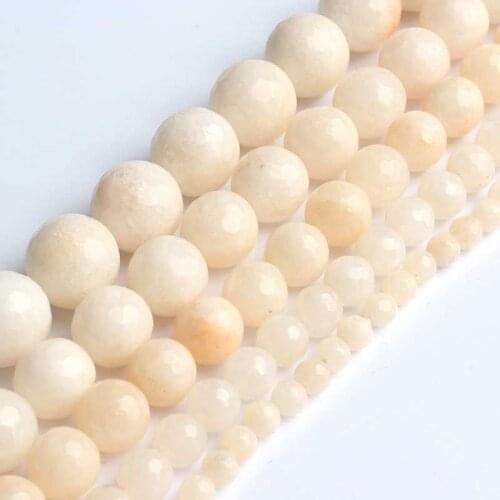 Faceted White Chalcedony Stone Beads Loose Spacer Beads For Jewelry Making DIY Bracelet Accessories 15'' 4mm 6mm 8mm 10mm 12mm