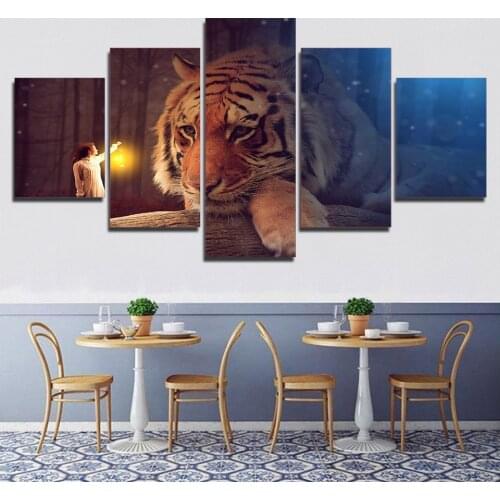 Canvas Frame HD Pictures Modern Living Room Printed 5 Panel Animal Tiger Painting Wall Art Modular Poster Home Decor Cuadros