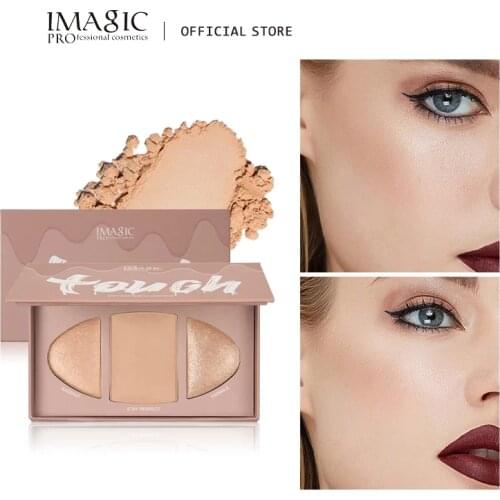 IMAGIC Facial High Gloss Shimmer Powder Fluorescent Palette 3-Color Contour Bronzer Long-Lasting Brightening Glitter Cosmetic