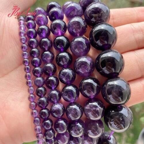 Natural AAA grade Amethysts Round Smooth Natural Stone Beads For DIY Necklace Bracelat Jewelry Making Strand 15" 4/6/8/10/12mm