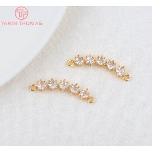 2PCS 26x5MM 24K Gold Color Brass with Zircon Flower Connector Charms Pendants High Quality Diy Jewelry Findings Accessories