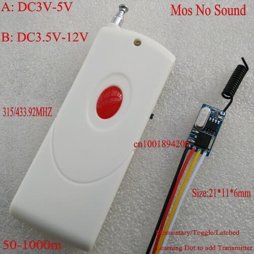 Micro Small Remote Control Switches Lithium Battery DC Power Supply Mini RF Wireless Switch DC 3V 3.7V 4.5V 5V 6V 9V 12V 433 MT